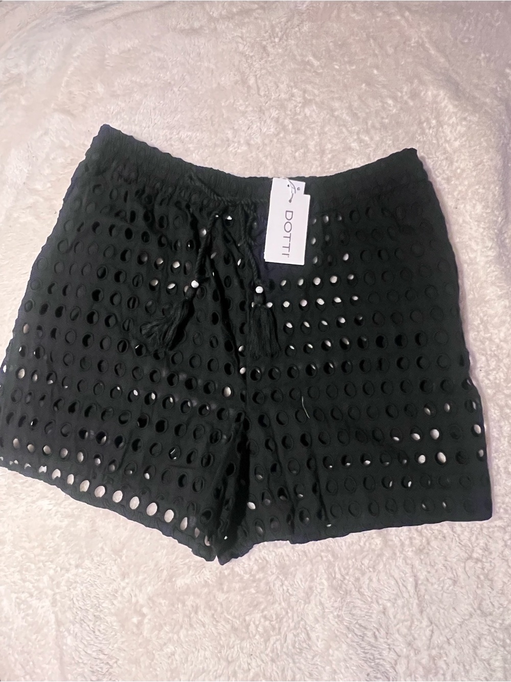 Dotti Black Eyelet Tie-Waist Shorts